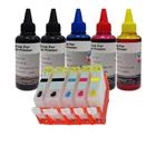 KIT 5 CARTUCCE RICARICABILI AUTORESETTANTI PER CANON CLI526 / PGI525 CON CHIP + 5 X 100ml INCHIOSTRI DI RICARICA